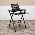 Bureau informatique en verre trempé noir avec tablette coulissante pour clavier