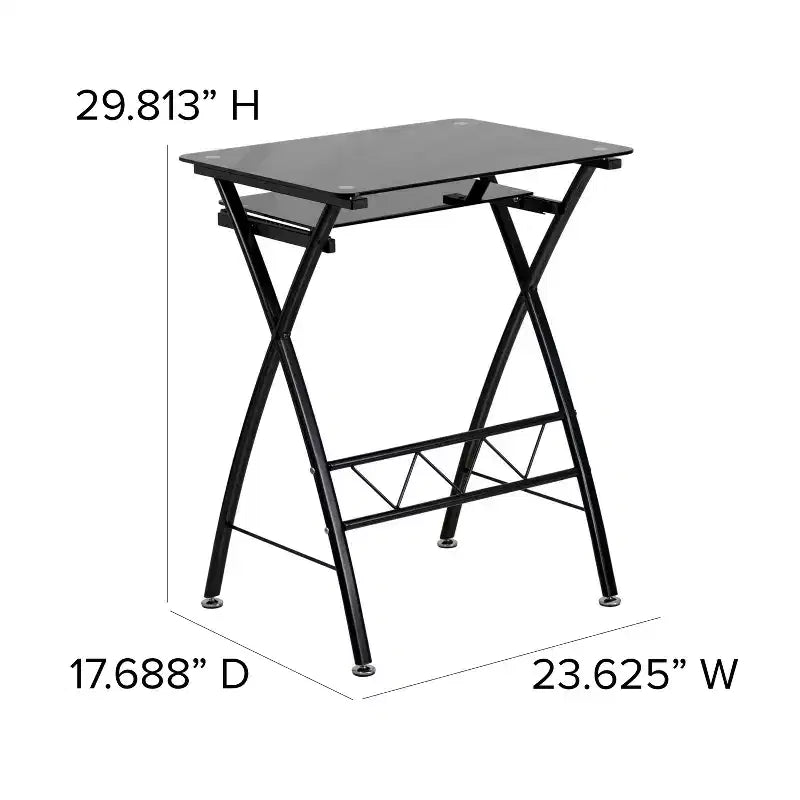 Bureau informatique en verre trempé noir avec tablette coulissante pour clavier