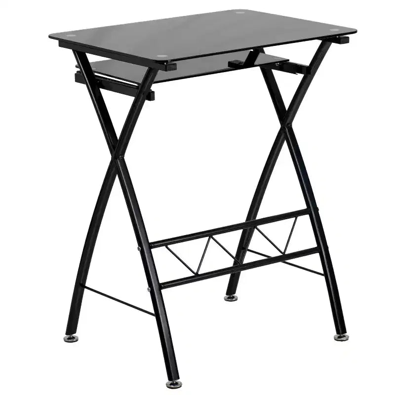 Bureau informatique en verre trempé noir avec tablette coulissante pour clavier