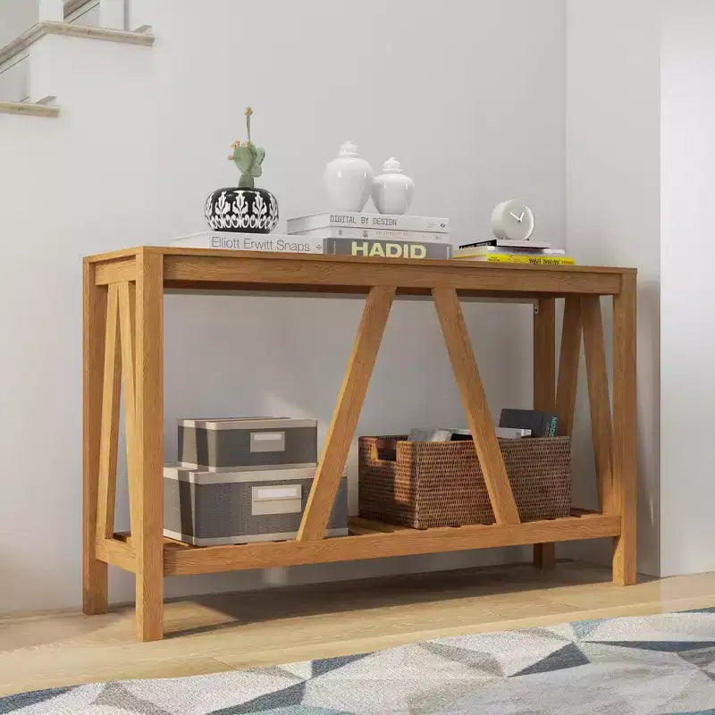 Table console de ferme avec étagère de rangement et dispositif anti-basculement
