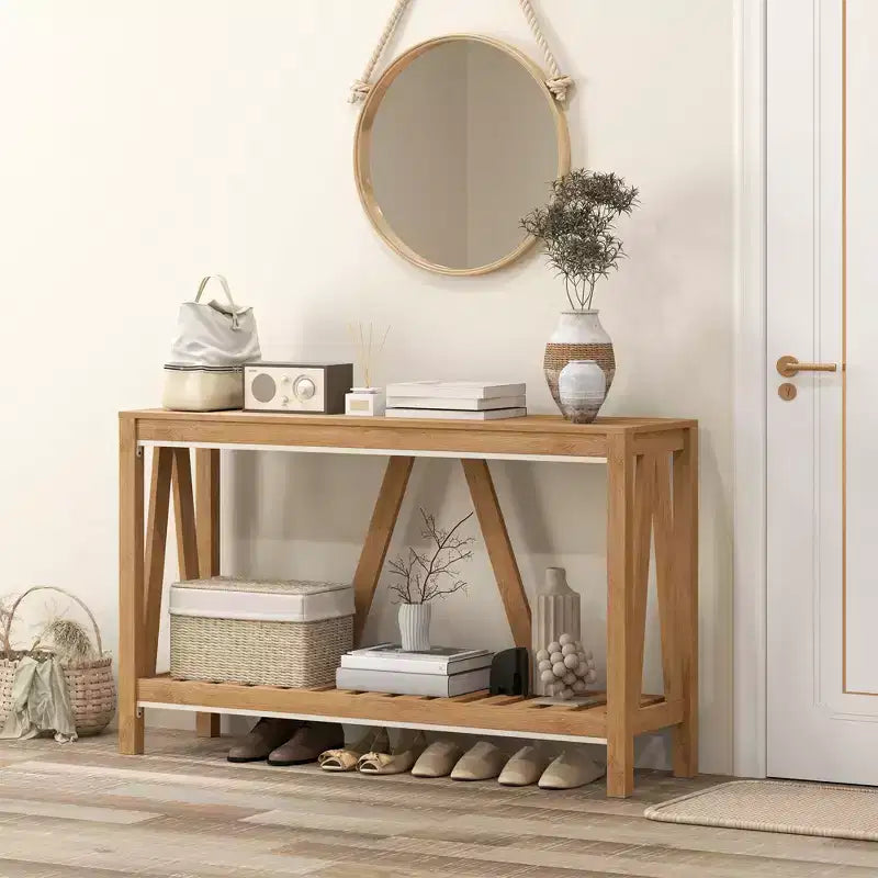 Table console de ferme avec étagère de rangement et dispositif anti-basculement