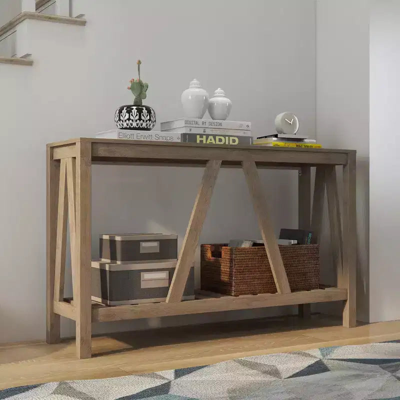 Table console de ferme avec étagère de rangement et dispositif anti-basculement