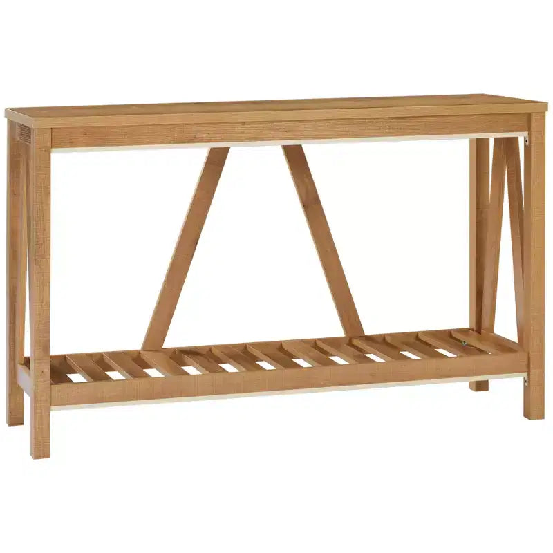 HOMCOM Farmhouse Console Table with Storage Shelf, Rustic Sofa Table with Anti-tipper for Living Room Furniture, Bedroom and Entryway