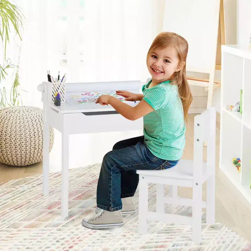 Table et chaises pour enfants avec support pour rouleau de papier