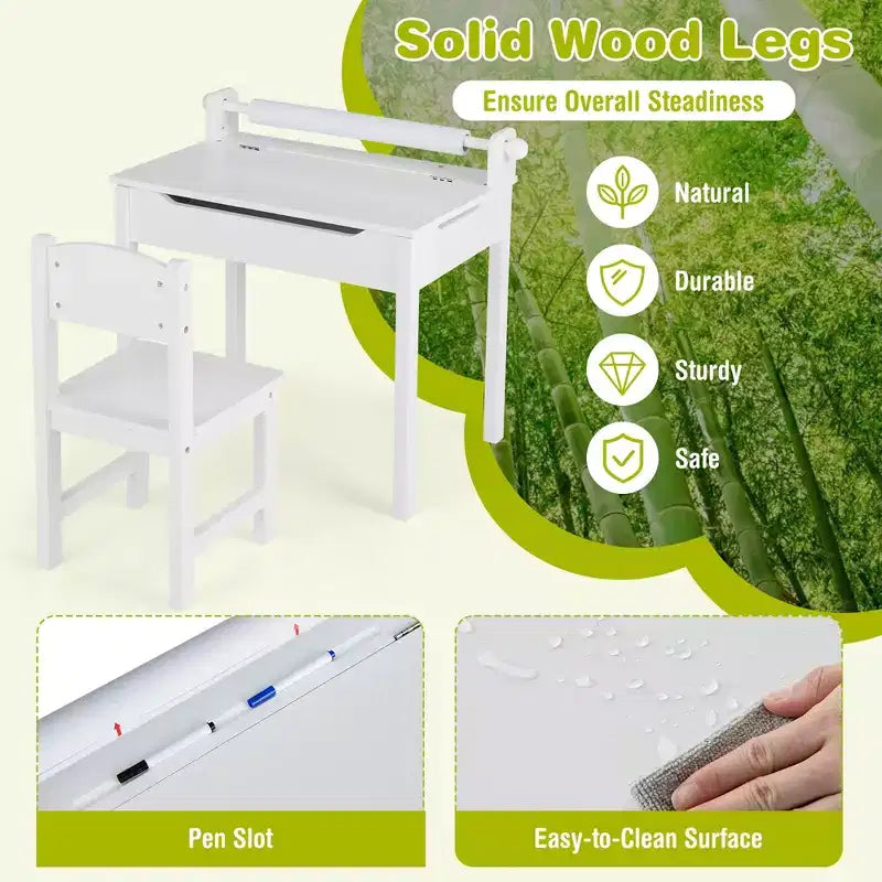 Table et chaises pour enfants avec support pour rouleau de papier