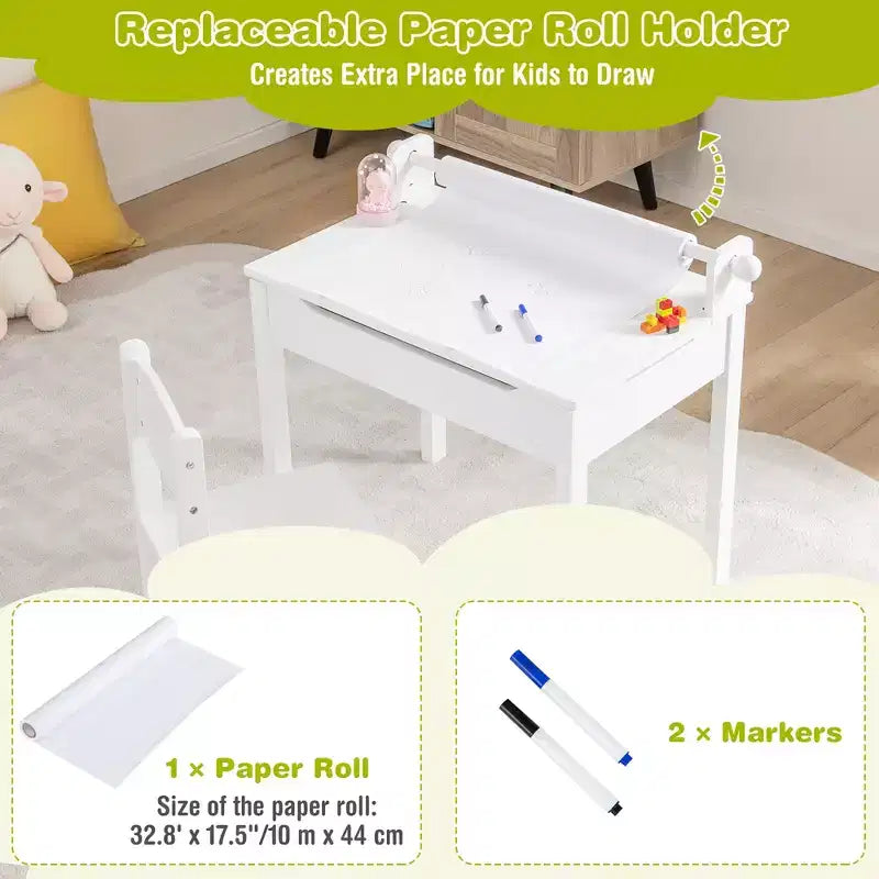 Table et chaises pour enfants avec support pour rouleau de papier
