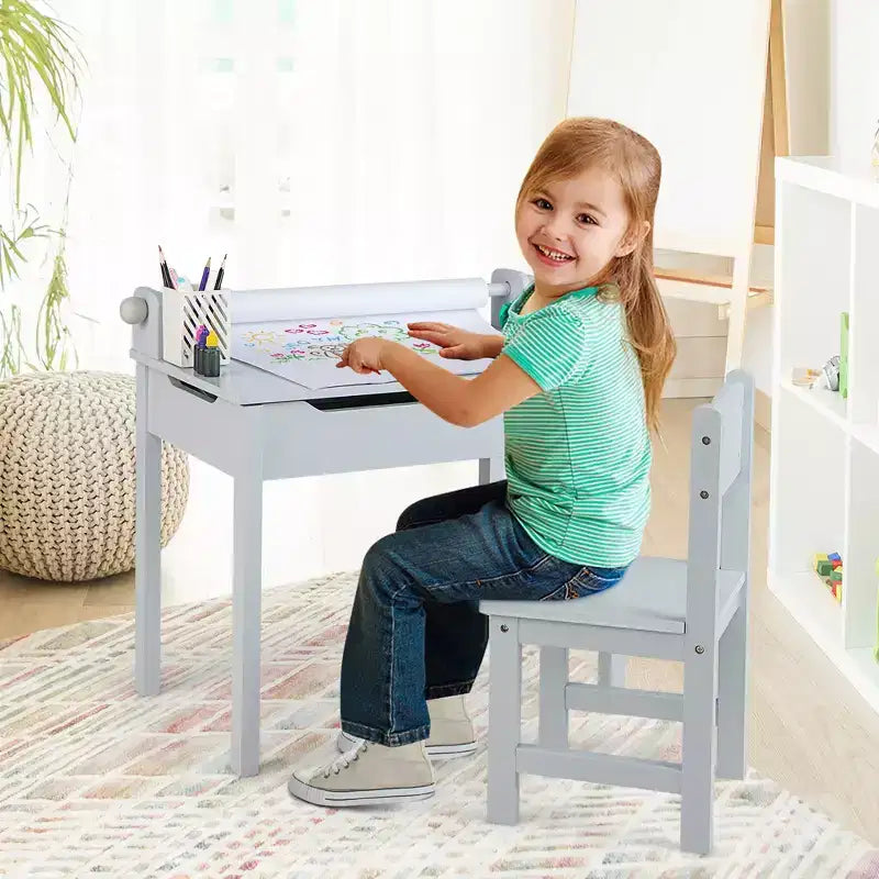 Table et chaises pour enfants avec support pour rouleau de papier