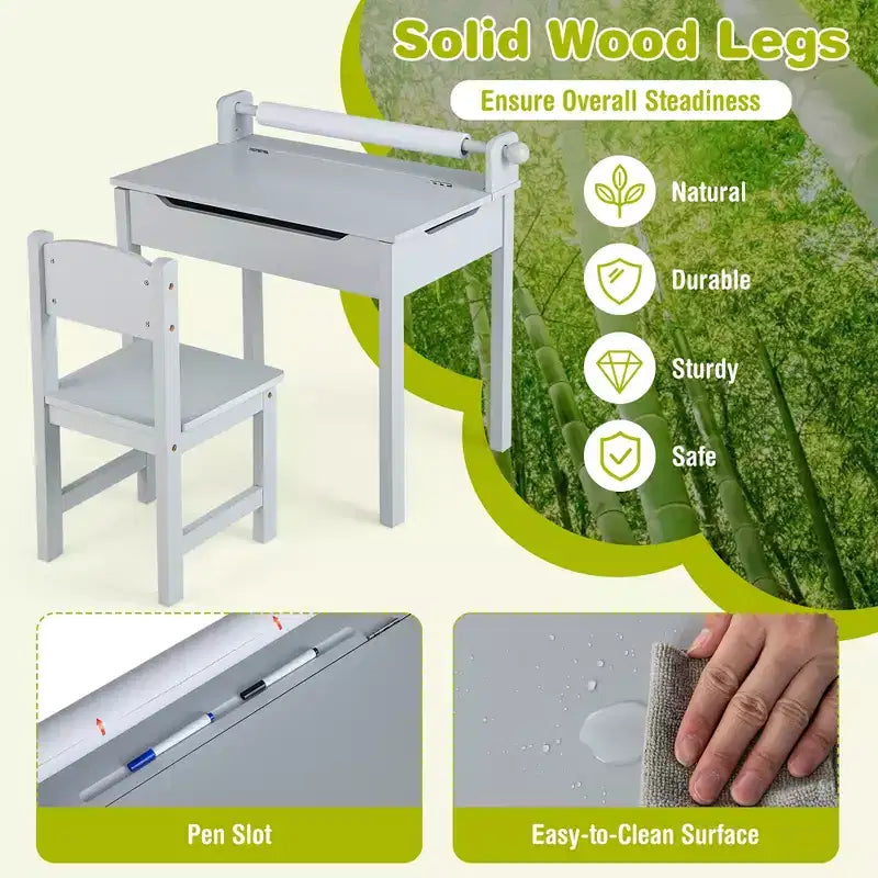 Table et chaises pour enfants avec support pour rouleau de papier