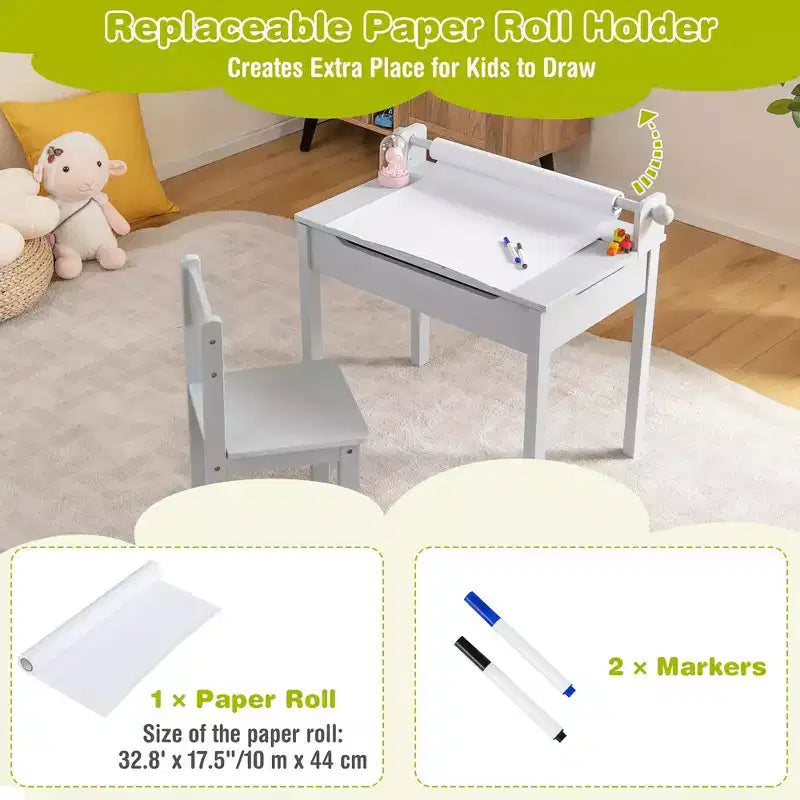 Table et chaises pour enfants avec support pour rouleau de papier