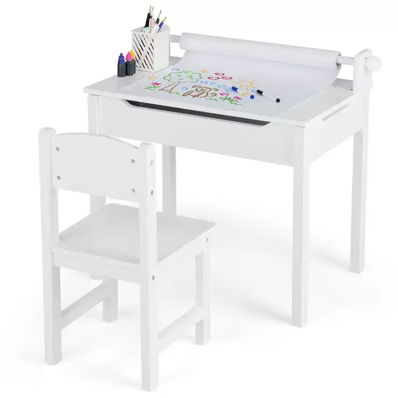 Table et chaises pour enfants avec support pour rouleau de papier