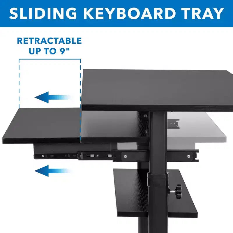 Bureau mobile assis-debout avec plateau de clavier rétractable