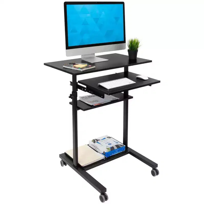 Bureau mobile assis-debout avec plateau de clavier rétractable