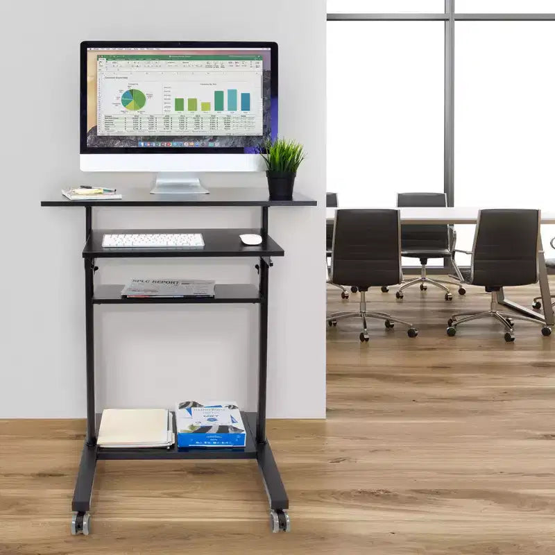 Bureau mobile assis-debout avec plateau de clavier rétractable