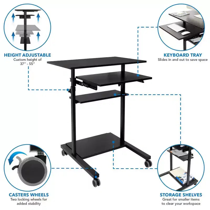 Bureau mobile assis-debout avec plateau de clavier rétractable