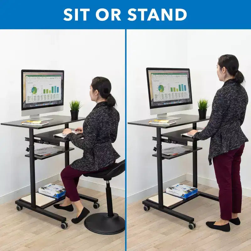 Bureau mobile assis-debout avec plateau de clavier rétractable