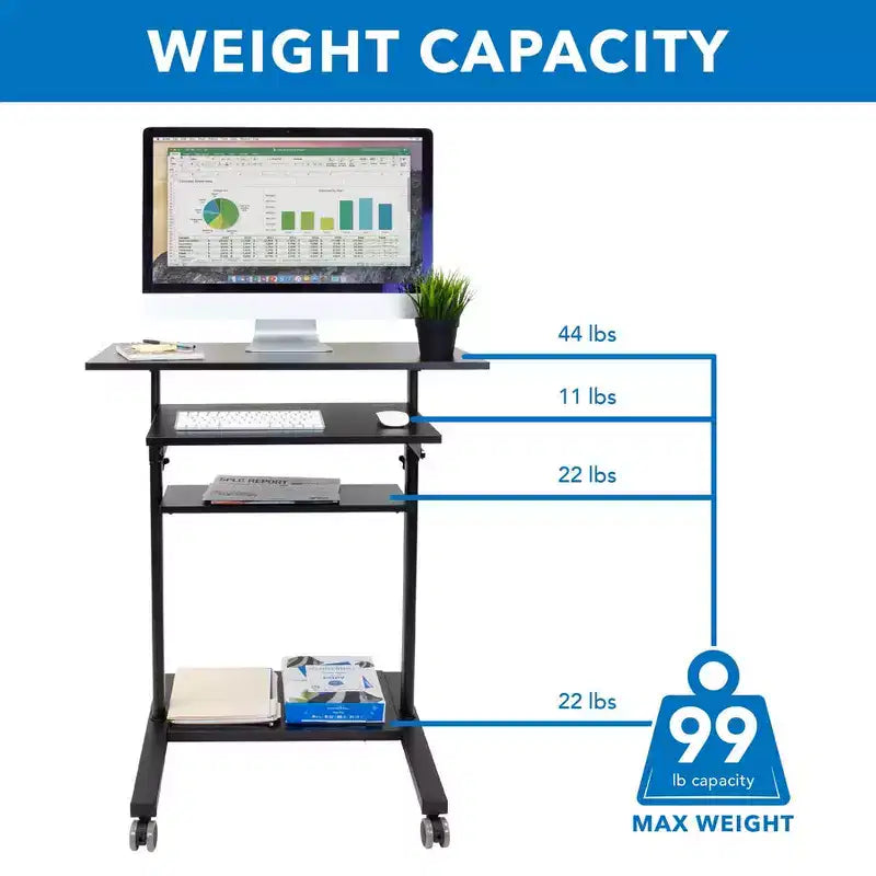 Bureau mobile assis-debout avec plateau de clavier rétractable
