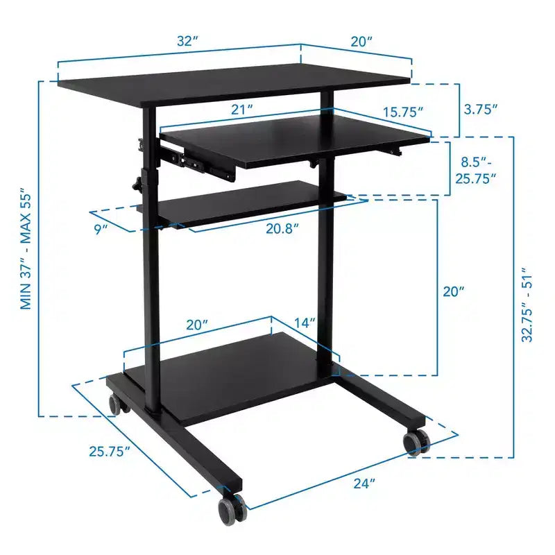 Bureau mobile assis-debout avec plateau de clavier rétractable