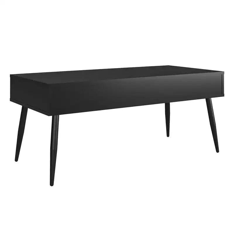 Table basse rectangulaire avec tiroir et compartiment ouvert, noire