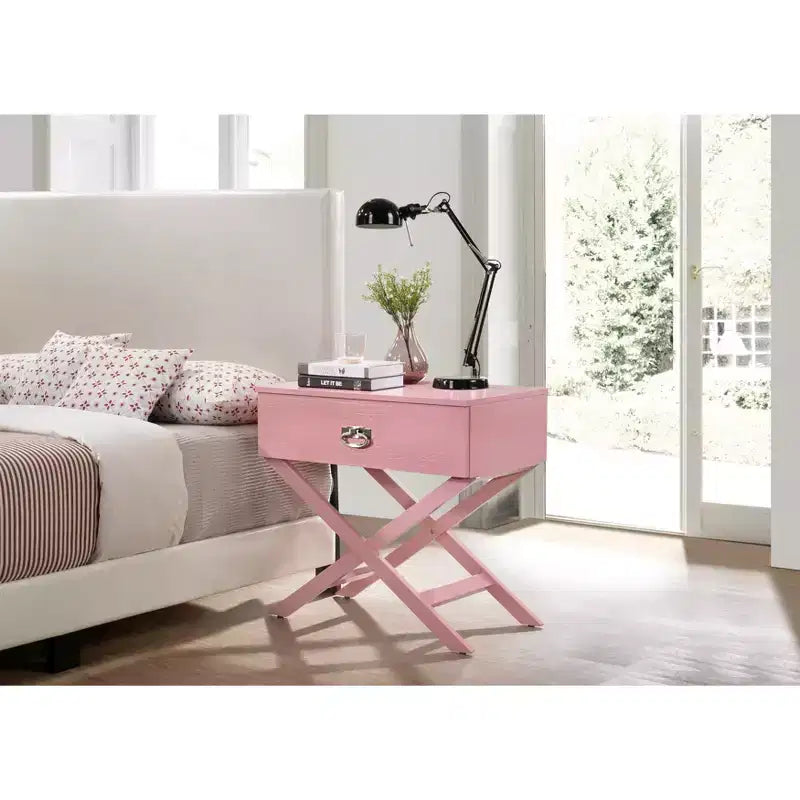 Table de chevet 1 tiroir en X avec façade de tiroir texturée