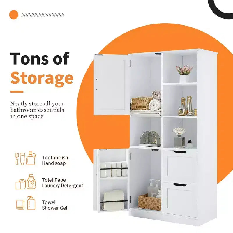 Meuble de rangement haut pour salle de bain 62", armoire de rangement sur pied avec tiroir et étagère réglable, meuble de rangement garde-manger pour salle de bain et salon