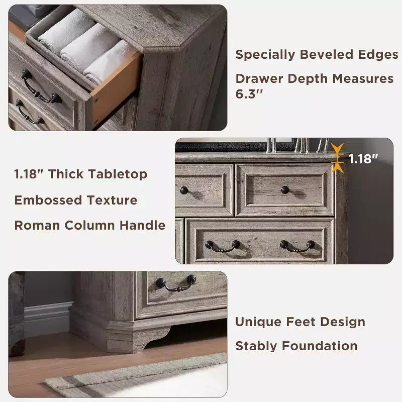 Commode à 7 tiroirs de 54 po pour chambre à coucher, coffre de rangement rustique vintage pour salon et couloir