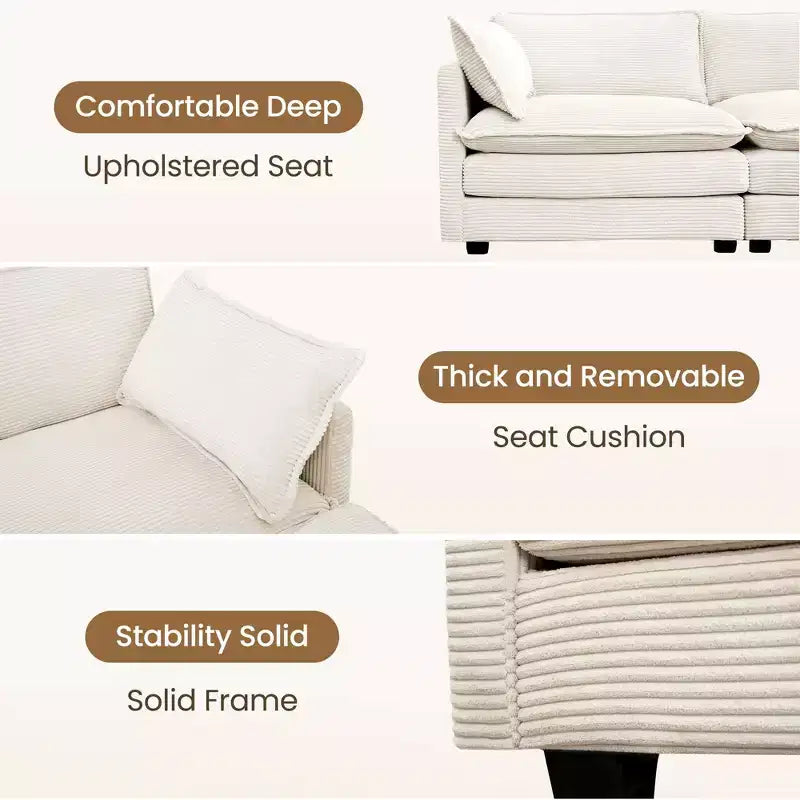 Canapé sectionnel modulaire moderne 5 places en velours côtelé, surdimensionné, 288 cm (L) x 201 cm (l), avec pouf, canapé en forme de U avec canapé d'angle, HYLEORY