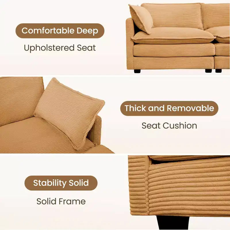 Canapé sectionnel modulaire moderne 5 places en velours côtelé, surdimensionné, 288 cm (L) x 201 cm (l), avec pouf, canapé en forme de U avec canapé d'angle, HYLEORY